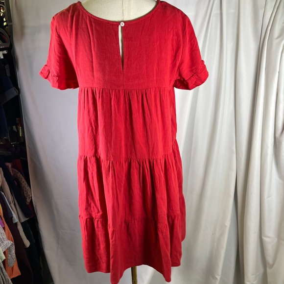 Umgee USA Red Linen Blend Tiered Mini Dress Short Sleeve Casual Womens Small New - Picture 7 of 13